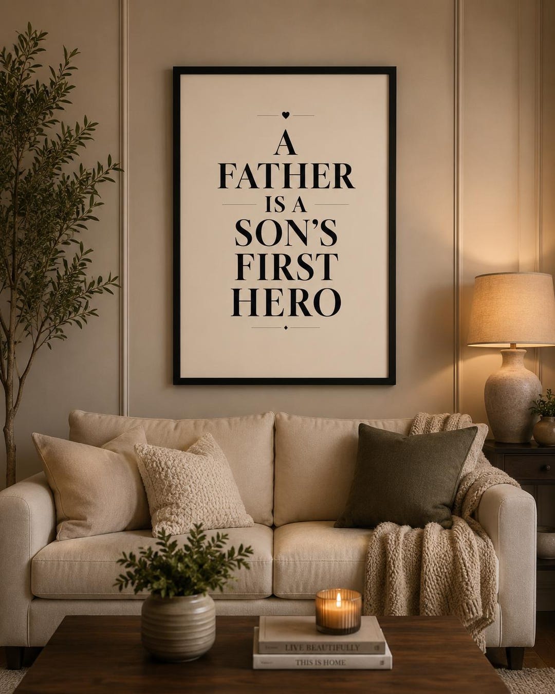 Father Son Hero Quote Print | Minimalist Beige Wall Art (digital ...
