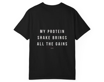 Min proteinshake ger alla vinster T-shirt | Rolig gymtröja | Svart skjorta med tryck baktill