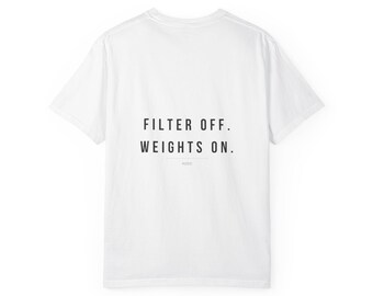 Filtrera bort vikter på t-shirt för kvinnor | Rolig gymtröja | Comfort Colors 1717 överdimensionerad träningströja med ryggtryck RIZED