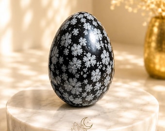 Snowflake Obsidian Crystal Egg | Polished Black Gemstone Decor (3 Inch)