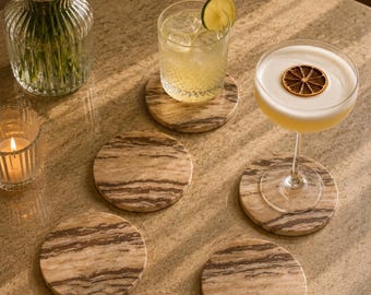 Brown Zebra Jasper Coaster, Round Gemstone, Gold Trim Option (3.5-4 inches)