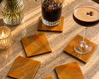 Natural Golden Quartz Coasters, Polished Stone Drink Set (3-3.5 Inch)