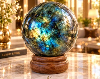 Natural Labradorite Sphere 90mm, 1kg Crystal Ball, Flashy Labradorite Orb, Polished Gemstone Sphere, Large Crystal Decor Gift