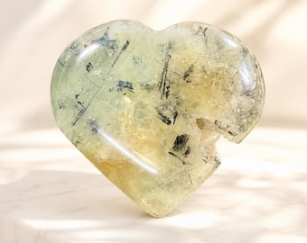 Natural Prehnite Heart Crystal | Polished Green Gemstone Meditation Stone