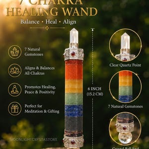 7 Chakra Healing Wand | 6 Inch Natural Gemstone Crystal Energy Wand