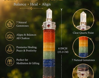 Helingsstaf voor 7 chakra's | Energiestaf van natuurlijke edelsteen en kristal van 15 cm