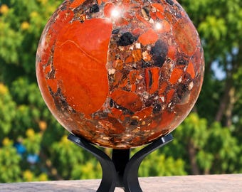 Large Polished Pudding Jasper Sphere, 110mm Conglomerate Gemstone Orb (1.79kg)