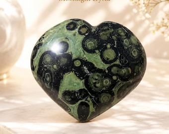 Kambaba Jasper Heart Stone | Large Polished Crystal Decor (100mm)
