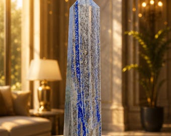 Lapis Lazuli Crystal Tower, Polished Blue Obelisk, Statement Home Decor, Meditation Altar Piece