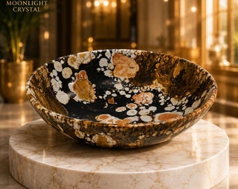 Natural Ocean Jasper Crystal Bowl, 8 Inch Polished Gemstone Decorative Holder