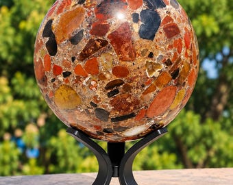 Large Pudding Jasper Sphere, 105mm Fruit Jasper Crystal Ball, Natural Gemstone Orb (10.5cm)