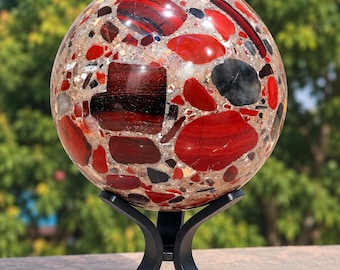 Large Polished Pudding Jasper Sphere | 100mm Gemstone Home Decor (India)