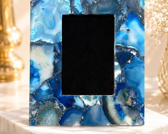 Blue Agate Photo Frame | Natural Gemstone Home Decor (10x8 Inch)