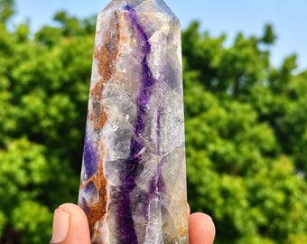 Polished Multi-Fluorite Crystal Tower, Purple Green Obelisk, Natural Gemstone Decor
