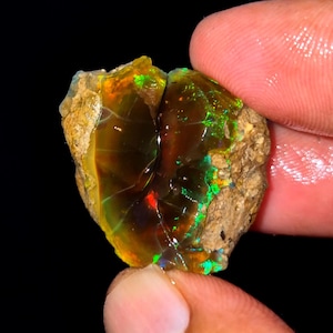 38 Ct Natural Ethiopian Dark Fire Opal Rough Deep Honey Body With Neon Flash – Welo Opal Multicolor Fire Rare Rough For Jewelry Making,