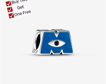 Pixar Monsters, Inc. Logo M Charm,S925 sterling silver Cartoon animal pendant, suitable for Pandora European bracelet pendants.