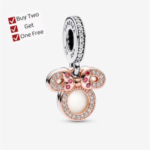 Minnie Mouse Silhouette Mom Double Dangle Charm,S925 sterling silver cartoon animal pendant, suitable for Pandora European bracelet pendants image 1