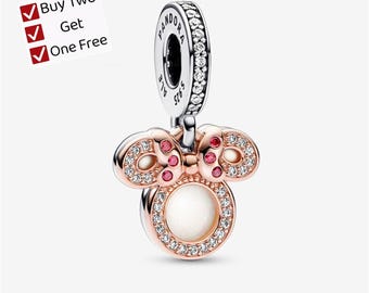 Minnie Mouse Silhouette Mom Double Dangle Charm,S925 sterling silver cartoon animal pendant, suitable for Pandora European bracelet pendants