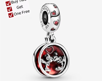Mickey Mouse & Minnie Mouse Love and Kisses Dangle Charm,Cartoon animal pendant, suitable for Pandora European bracelet pendants.
