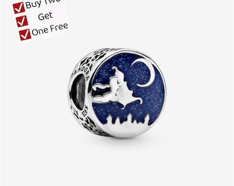 Aladdin and Jasmine silver charm,Cartoon animal pendant, suitable for Pandora European bracelet pendants.