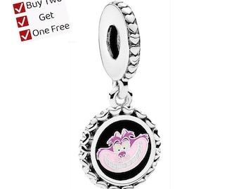 Cheshire Cat Charm,S925 sterling silver cartoon animal pendant, suitable for Pandora European bracelet pendants