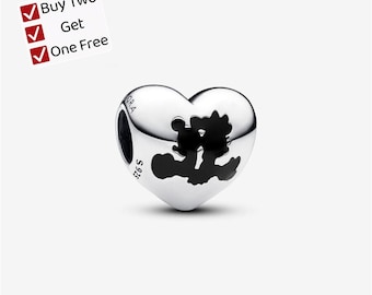 Mickey Mouse & Minnie Mouse Heart Charm,S925 sterling silver Cartoon animal pendant, suitable for Pandora European bracelet pendants.