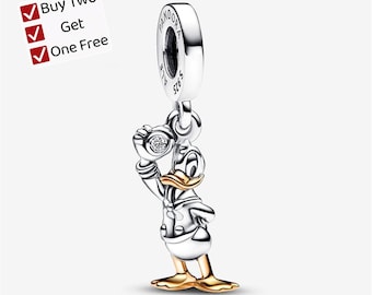 100th Anniversary Donald Duck Lab-grown Diamond Dangle Charm,Cartoon animal pendant, suitable for Pandora European bracelet pendants.