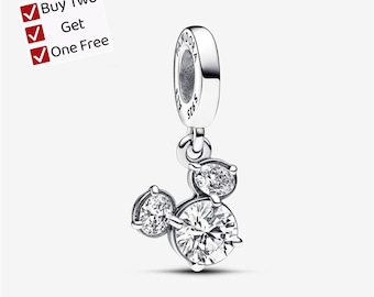 Mickey Mouse Sparkling Head Silhouette Dangle Charm,Cartoon animal pendant, suitable for Pandora European bracelet pendants