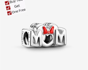 Minnie Mouse Bow & Mum Charm,S925 sterling silver Cartoon animal pendant, suitable for Pandora European bracelet pendants.