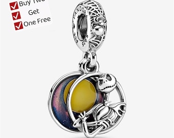 Nightmare Before Christmas Double Dangle Charm,S925 sterling silver Cartoon animal pendant, suitable for Pandora European bracelet pendants.