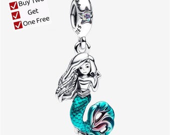 The Little Mermaid Ariel Dangle Charm,S925 sterling silver cartoon animal pendant, suitable for Pandora European bracelet pendants