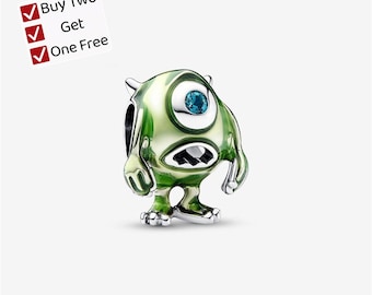 Pixar Mike Wazowski Charm,S925 sterling silver cartoon animal pendant, suitable for Pandora European bracelet pendants