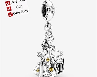 Beauty and the Beast Dancing Belle Dangle Charm,Cartoon animal pendant, suitable for Pandora European bracelet pendants.