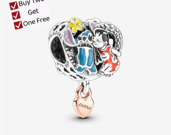 Ohana Lilo & Stitch Inspired Charm,S925 sterling silver Cartoon animal pendant, suitable for Pandora European bracelet pendants.