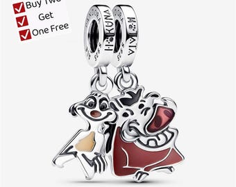 The Lion King Timon & Pumbaa Splittable Dangle Charm,Cartoon animal pendant, suitable for Pandora European bracelet pendants.