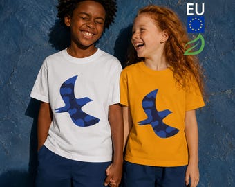 Maglietta grafica per bambini in cotone biologico, maglietta con uccellini, maglietta per la scuola materna, maglietta per bambini piccoli certificata GOTS, Innate Bird, UE