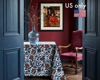 Jacobean Paisley Tablecloth, Chintz Cottagecore Table Linen, Folk Art Grandmillennial Decor, Washable Cotton Sateen Cover, NWC D02, US+CA