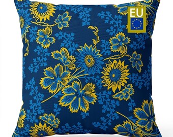 Sunflower Pillow cover, Navi Chintz Cotton Cushion, Vintage Farmhouse Grandmillennial Decor, Square & Lumbar Sizes, Coloroful, NWC D03, EU