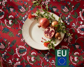 Tovaglia floreale rossa, biancheria da tavola in cotone chintz bordeaux, decorazione tradizionale folk art Grandmillennial, copritavolo rettangolare lavabile, NWC D04, UE