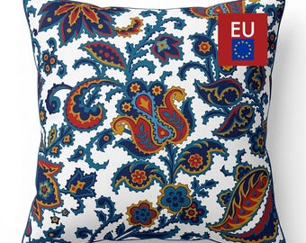 Jacobean Floral Pillow, Chintz Cotton Cushion Cover, Folk Art throw pillow, Grandmillennial Decor, Square & Lumbar Sizes, NWC D02, EU