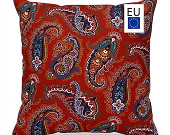 Red Paisley Pillow Cover, Cotton Twill Cushion Case, Vintage Chintz Grandmillennial Decor, Square & Lumbar Pillow Case, NWC D05, EU