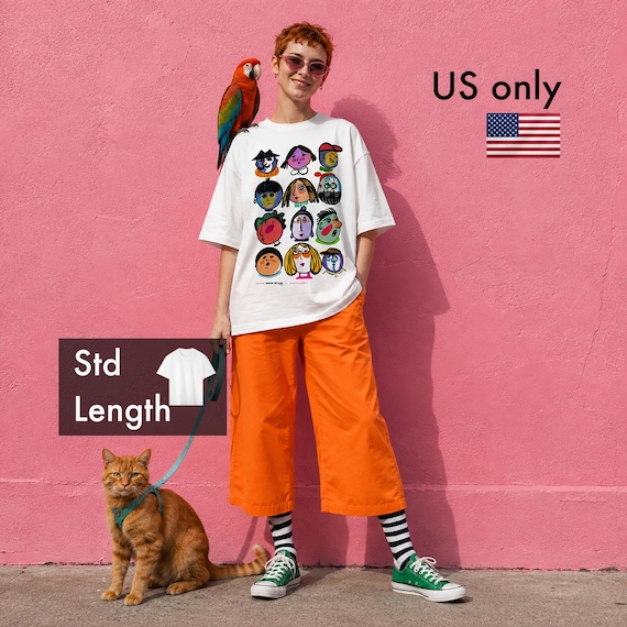Quirky Graphic Tee, Modern Art Sirt, Oversized Streetwear Tshirt, Bold Colorful Print, BP D01, Long, US ONLY
