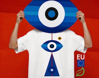 Organic Cotton Shirt, Abstract Geometric Print on Oversized Boxy Tee, Bauhaus MCM T-Shirt, Breathable to Heavyweight, VP Tee04, EU