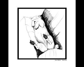 Sleeping Jack Russell Art, Funny Dog Print, Terrier Poster, Black and White, Framed or Unframed, Giclee Archival, Dog Lover Gift AFT D03
