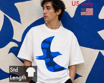 Minimalist Bird Silhouette Tee, Heavyweight Cotton, Mid Century Modern, Oversized Streetwear Shirt, Innate Tee01, Std Length, US ONLY