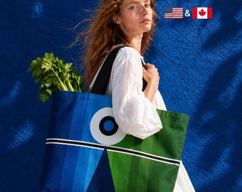 Oversized Tote Bag, XL Structured Canvas, Tote Bag with Pockets, Bold Abstract Art Print, Cotton Sateen Lined, Wide Straps, vp d02 US CA