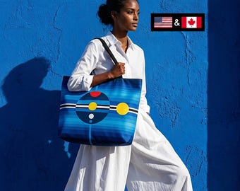 Graphic Tote Bag, XL Extra Large Canvas, Bold Abstract Geometry Art Print, Cotton Sateen Lined, Zip Pocket, Wide Straps, Artsy vp d03 US CA