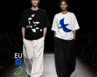 Minimalist Bird Silhouette Tee, Heavyweight Cotton, Mid Century Modern, Oversized Streetwear Shirt, Innate Tee01, Std Length, US ONLY
