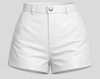 Pantalones cortos de cuero blanco / Pantalones cortos de cuero auténtico de talle alto / Conjunto de verano a medida para mujer
