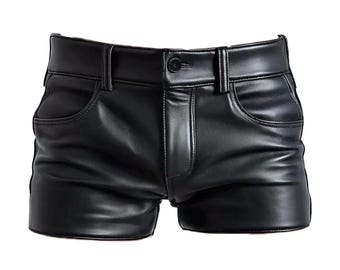 Echt leren herenshort | Zwarte hotpants van echt leer | Biker clubwear-short